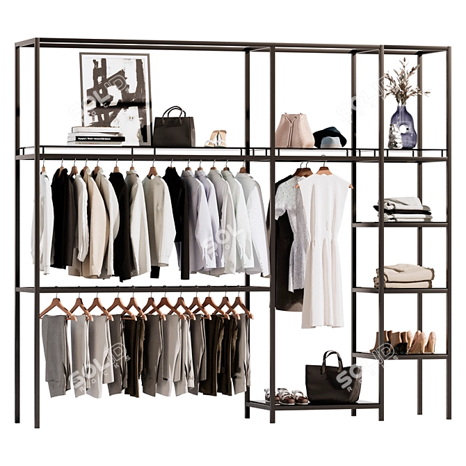 Title: Modern Beige Wardrobe System 3D model image 1