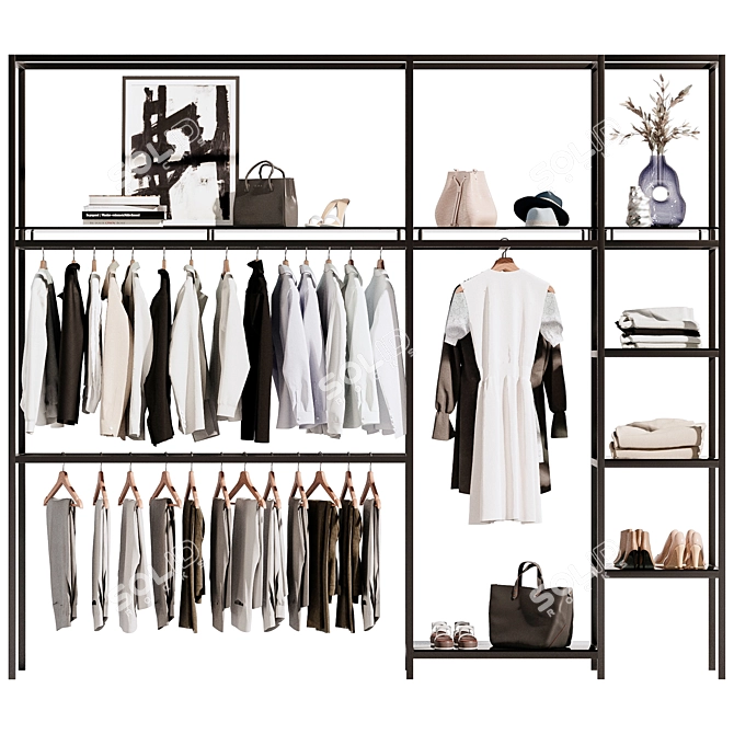 Title: Modern Beige Wardrobe System 3D model image 2