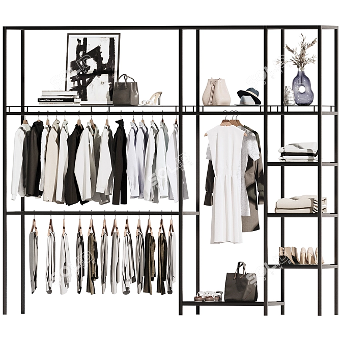 Title: Modern Beige Wardrobe System 3D model image 5