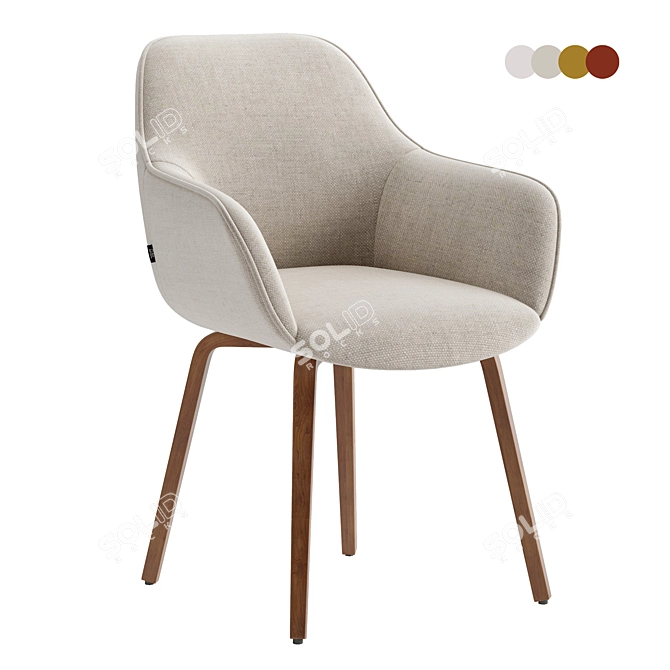 Shearling Dining Chair, Solid Woodlegs 3D model image 1