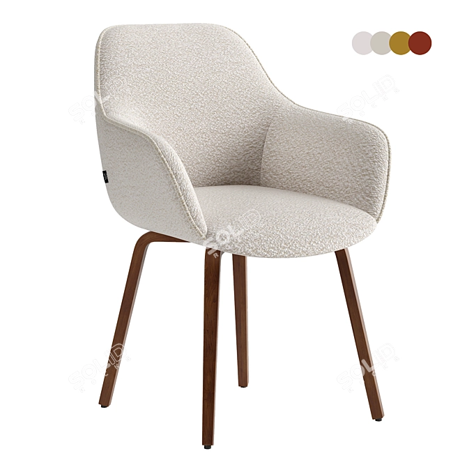 Shearling Dining Chair, Solid Woodlegs 3D model image 2