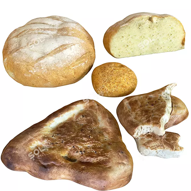 Russian Bread Set: Rustic Bundle 3D model image 1