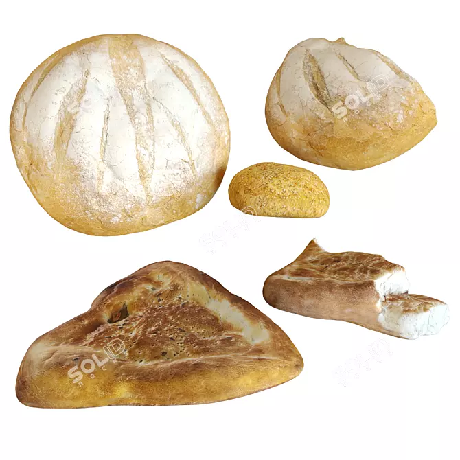 Russian Bread Set: Rustic Bundle 3D model image 3