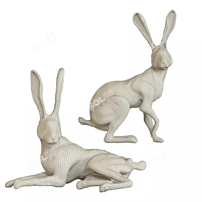 Title: Whimsical Hares Figurine Collection 3D model image 2