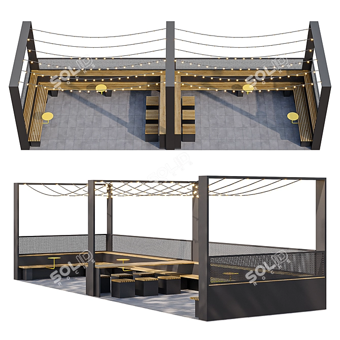 City Parklet with Yellow Tables 3D model image 1