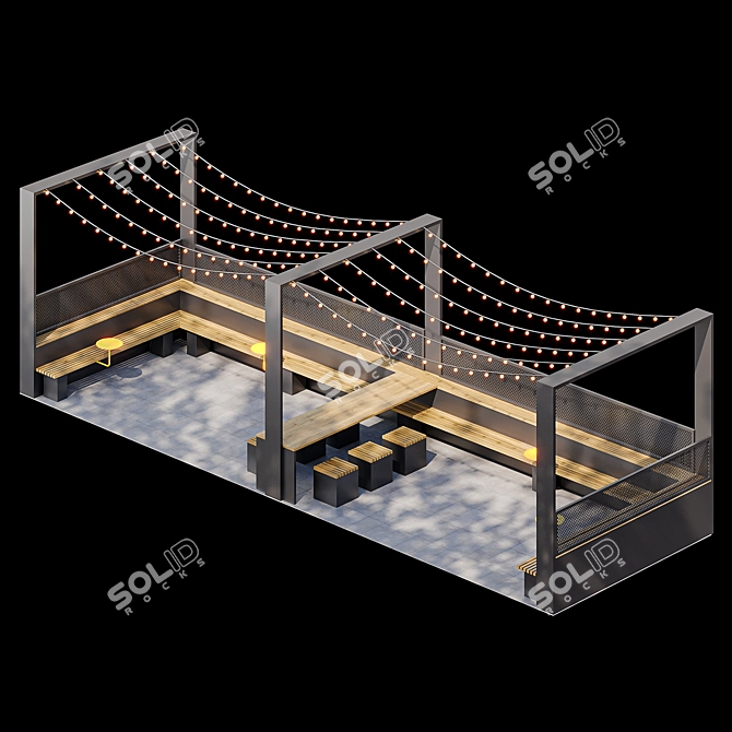 City Parklet with Yellow Tables 3D model image 4