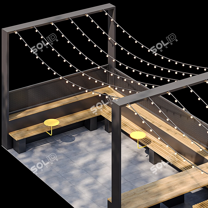 City Parklet with Yellow Tables 3D model image 5