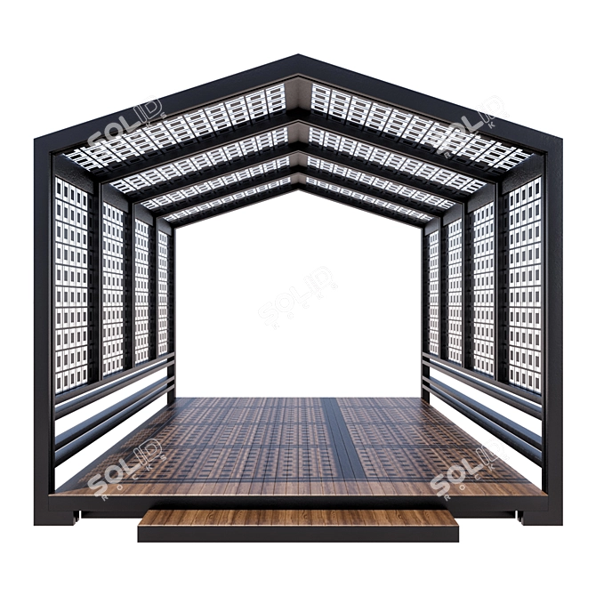 Modern Metal and Wood Gazebo 3D model image 2