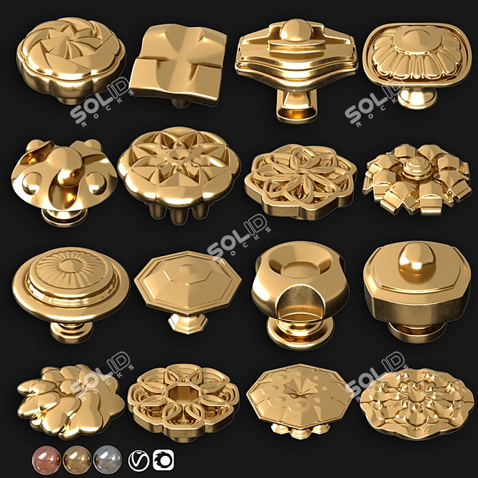 Elegant Door Knobs Set 3D model image 2