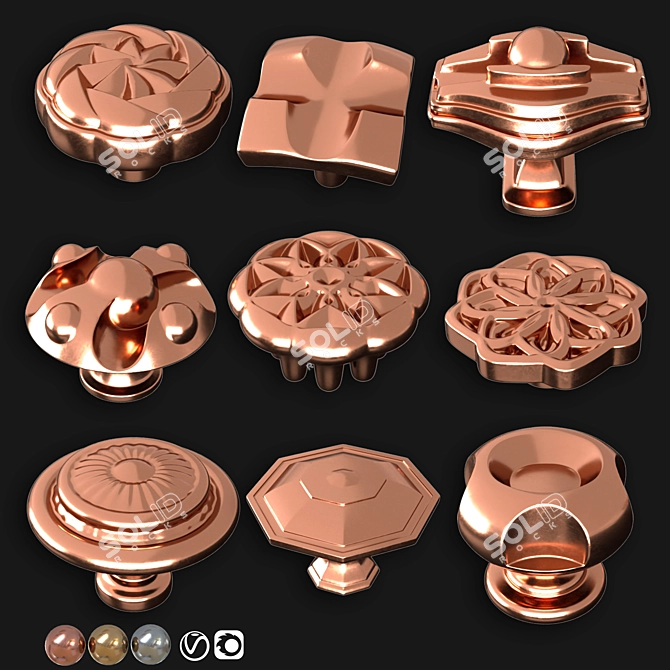 Elegant Door Knobs Set 3D model image 7