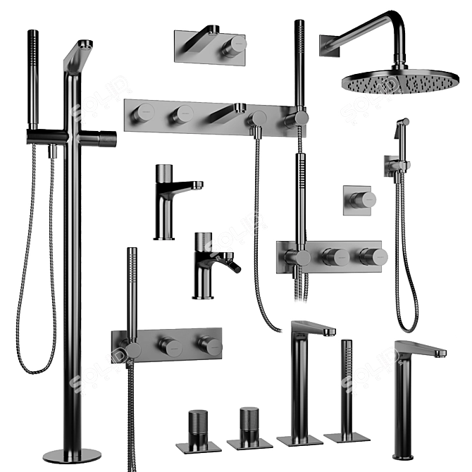 Omnires Contour Bathroom Faucet Set 3D model image 3