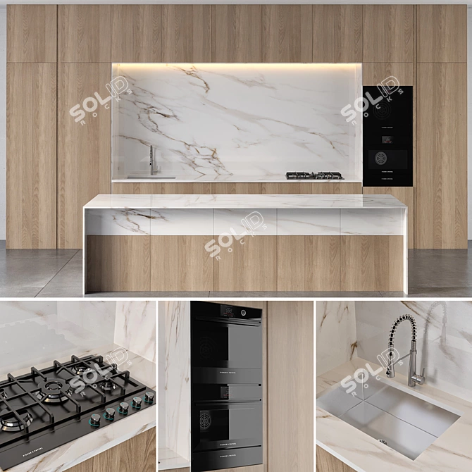 Minimalist Kitchen Set with Appliances 3D model image 1