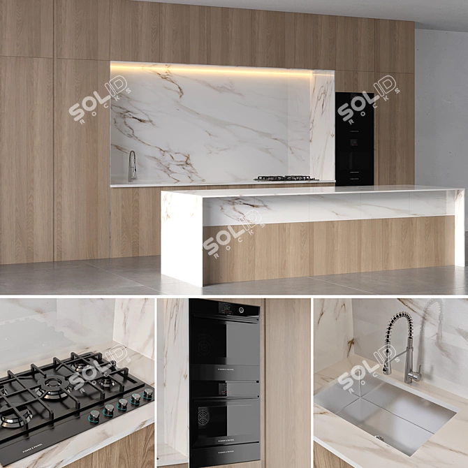 Minimalist Kitchen Set with Appliances 3D model image 2