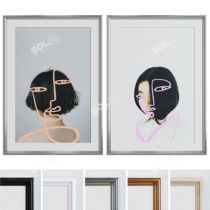 Modern Art Portrait Frame Set 3D model image 1