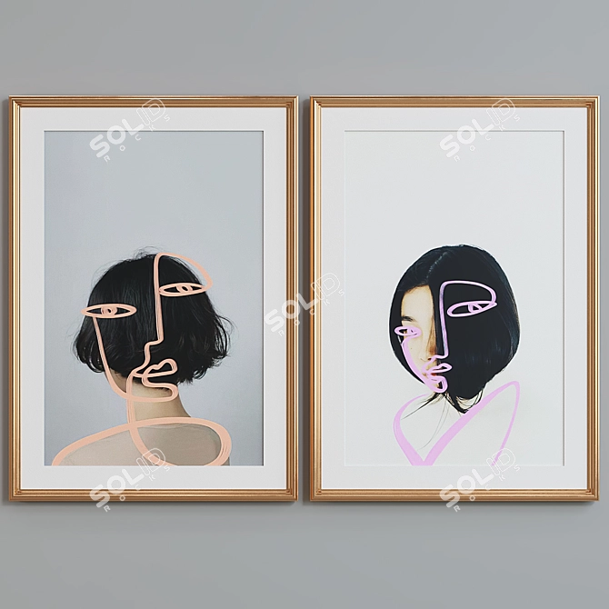 Modern Art Portrait Frame Set 3D model image 3