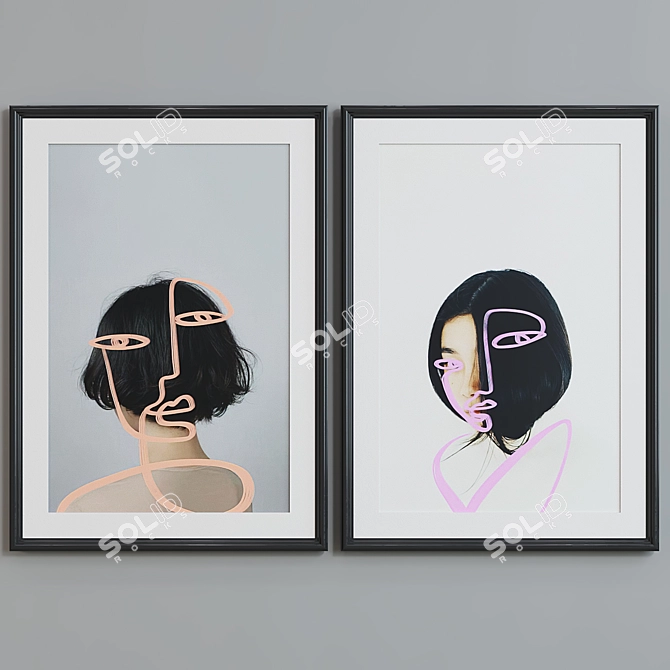 Modern Art Portrait Frame Set 3D model image 4