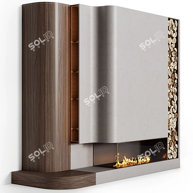 Modern Fireplace with Built-In Shelf 3D model image 1