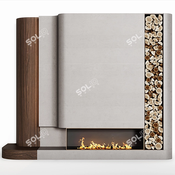 Modern Fireplace with Built-In Shelf 3D model image 2