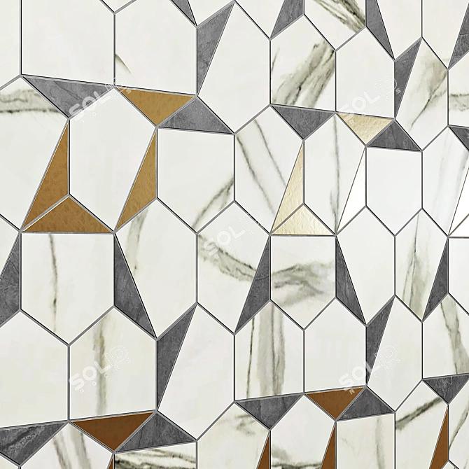 Luxury Gold Hex Calacatta Tile 3D model image 2