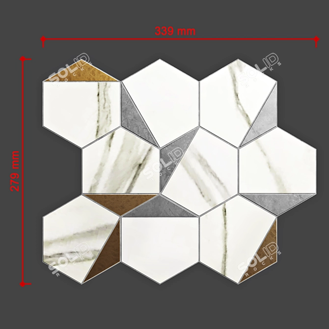 Luxury Gold Hex Calacatta Tile 3D model image 4