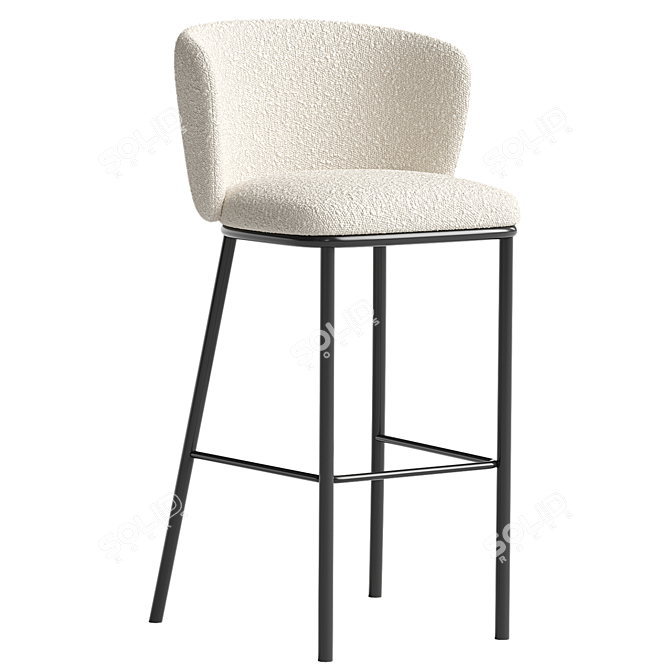 Ciselia Stool: Shearling & Metal 3D model image 2