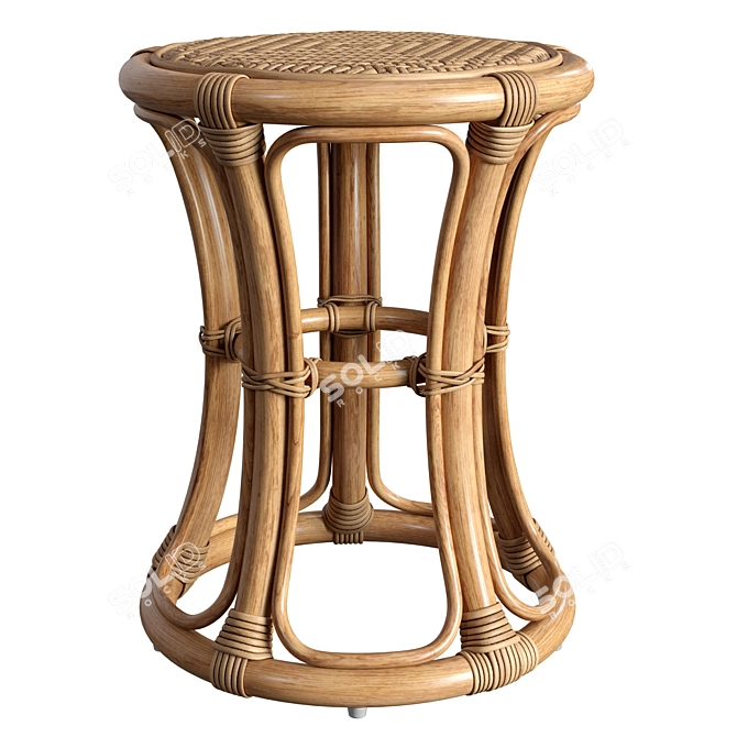 Artisanal Rattan Triplet Stool 3D model image 1