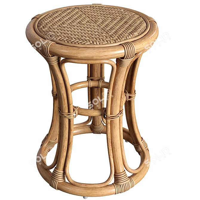 Artisanal Rattan Triplet Stool 3D model image 2