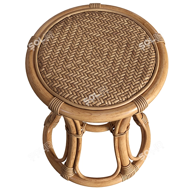 Artisanal Rattan Triplet Stool 3D model image 3