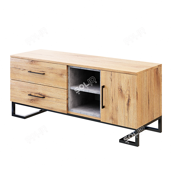 Modern Loft Oak Concrete Nightstand 3D model image 2