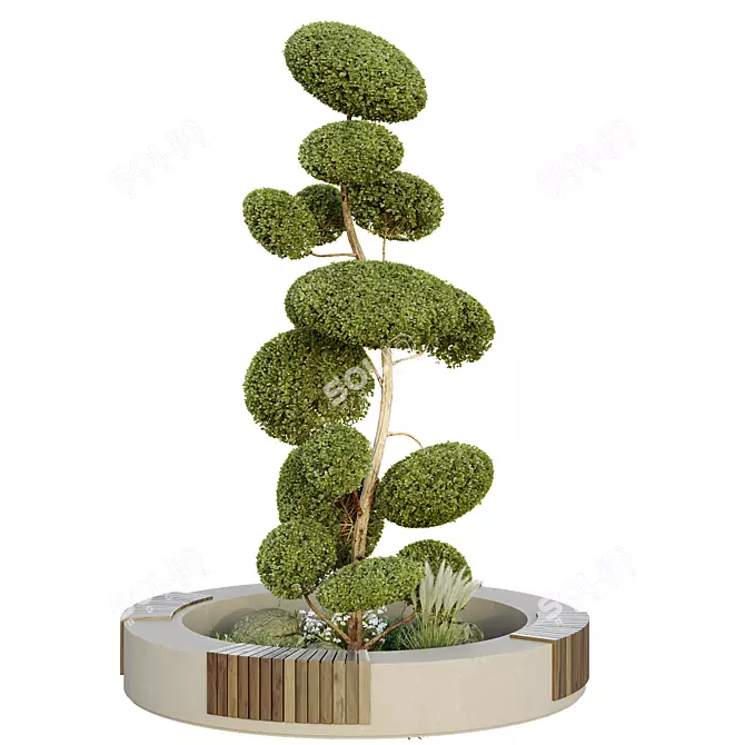 Urban Green Plant Bench Set 3D model image 2