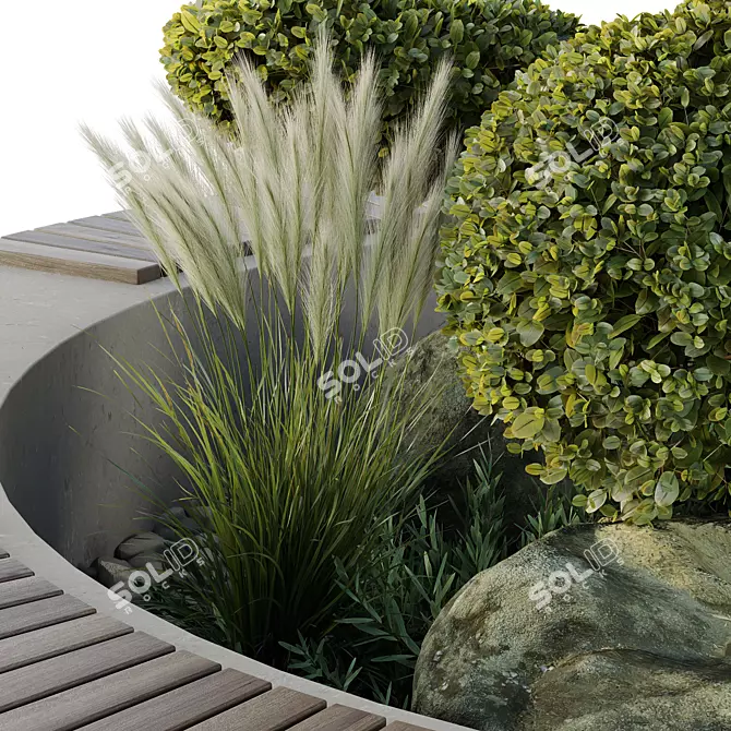 Urban Green Plant Bench Set 3D model image 3