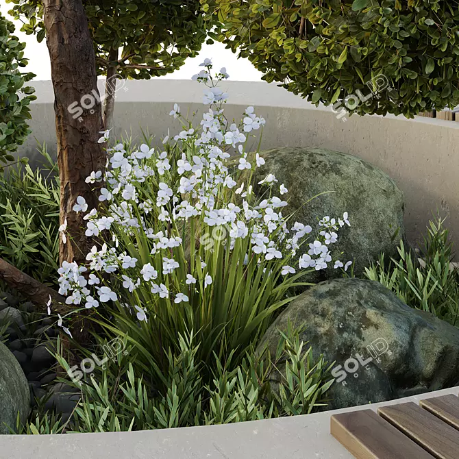 Urban Green Plant Bench Set 3D model image 4