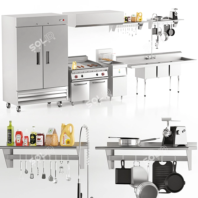 Commercial Kitchen Equipment Set 3D model image 1