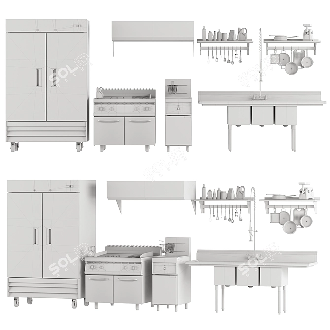 Commercial Kitchen Equipment Set 3D model image 3