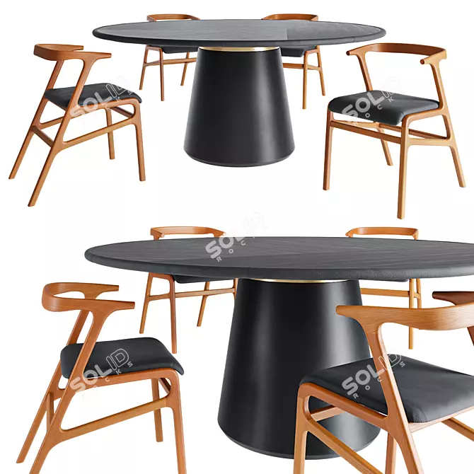 Mid-Century Leather Dining Set 3D model image 2