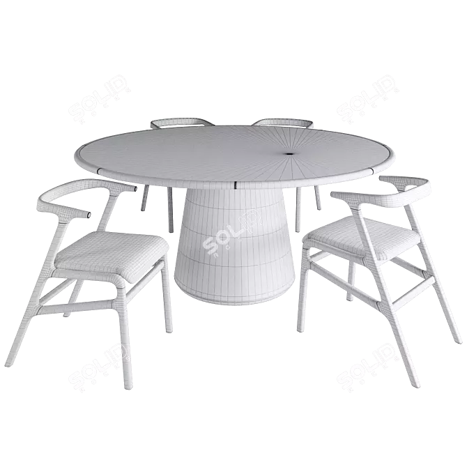 Mid-Century Leather Dining Set 3D model image 4