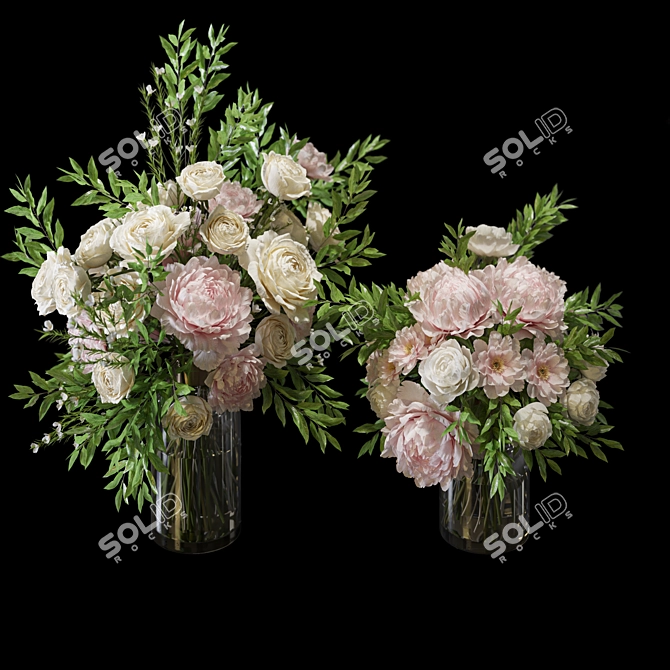 Rose Peonies Floral Bouquet Set 3D model image 2