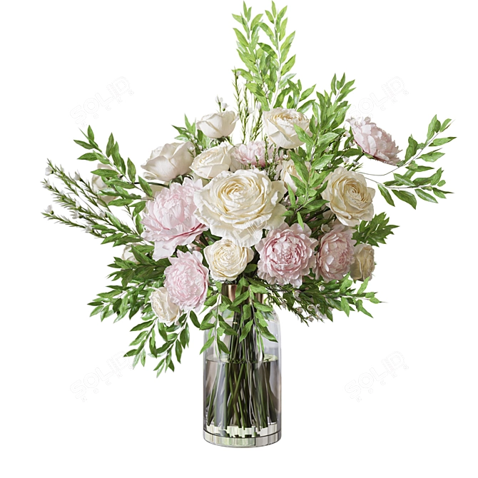 Rose Peonies Floral Bouquet Set 3D model image 3