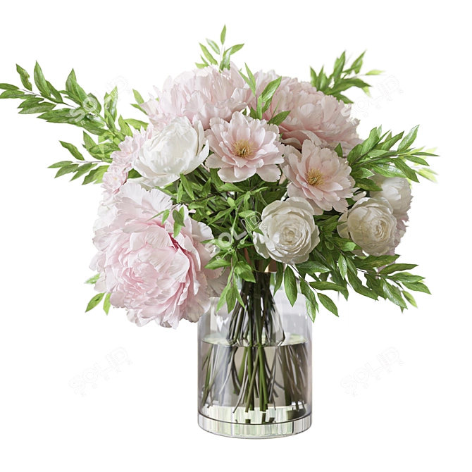 Rose Peonies Floral Bouquet Set 3D model image 5