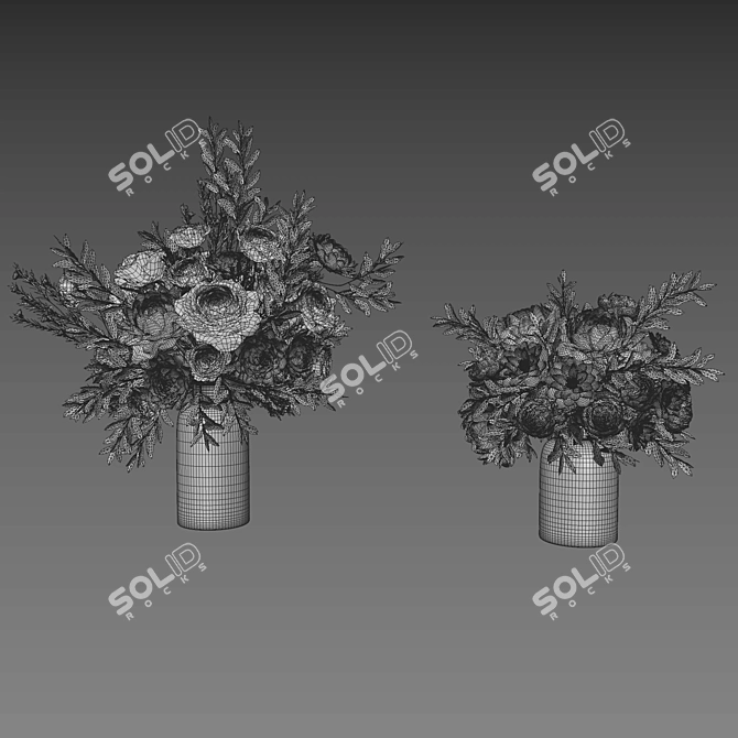Rose Peonies Floral Bouquet Set 3D model image 7