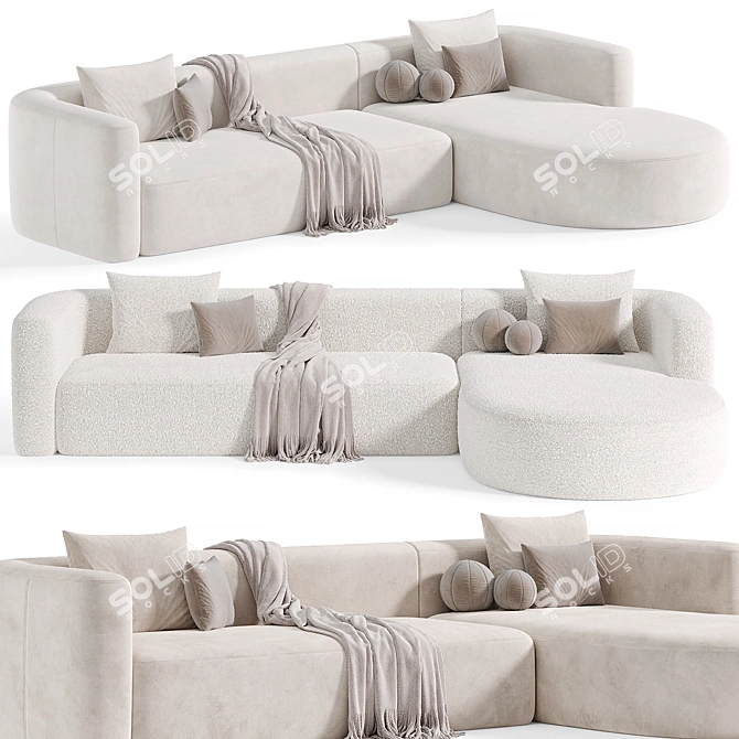 Plush Velvet Acanva Sectional Sofa 3D model image 2