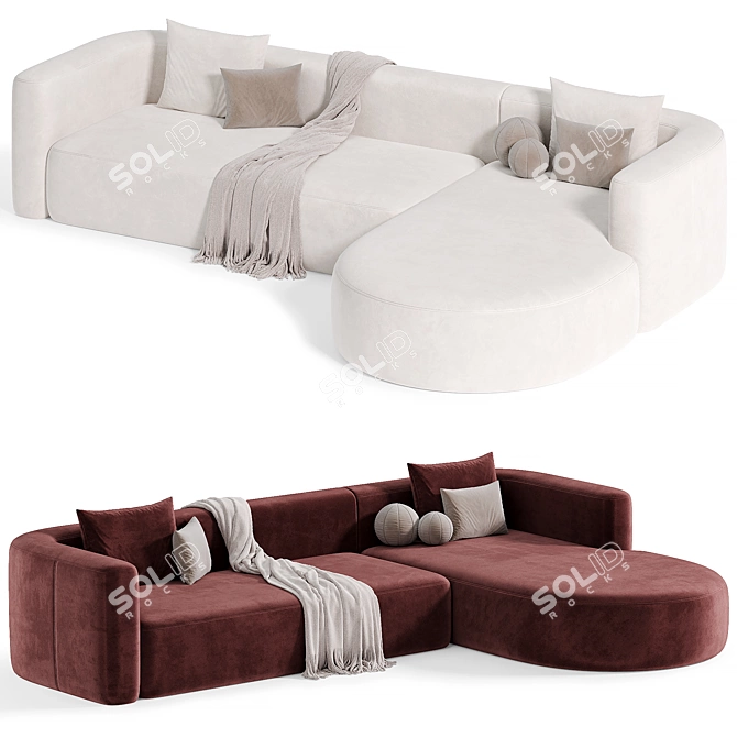 Plush Velvet Acanva Sectional Sofa 3D model image 4