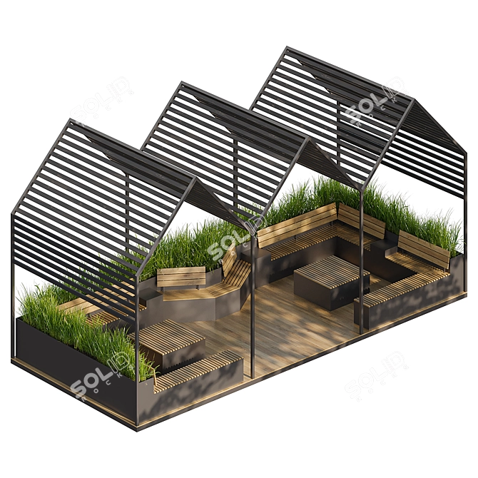 City Parklet with Canopy & Tall Grass 3D model image 1