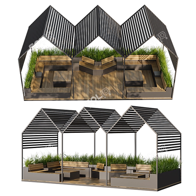 City Parklet with Canopy & Tall Grass 3D model image 2