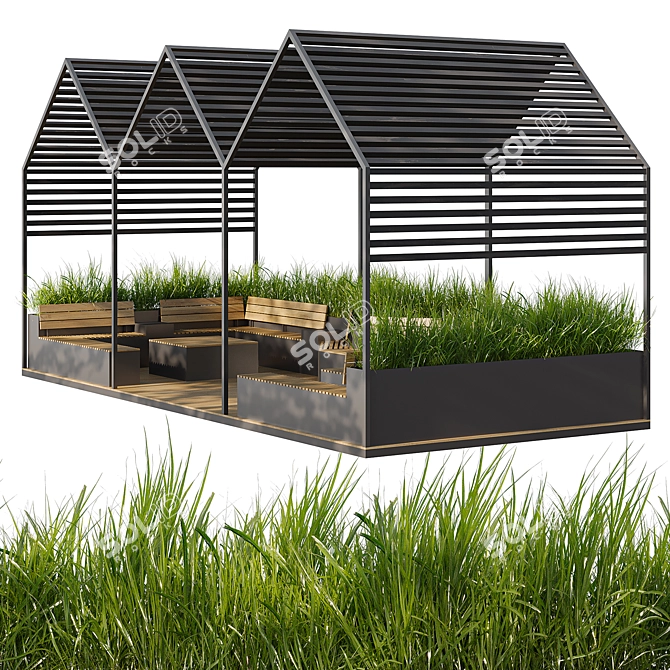 City Parklet with Canopy & Tall Grass 3D model image 4