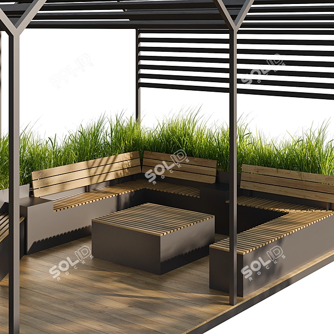 City Parklet with Canopy & Tall Grass 3D model image 5