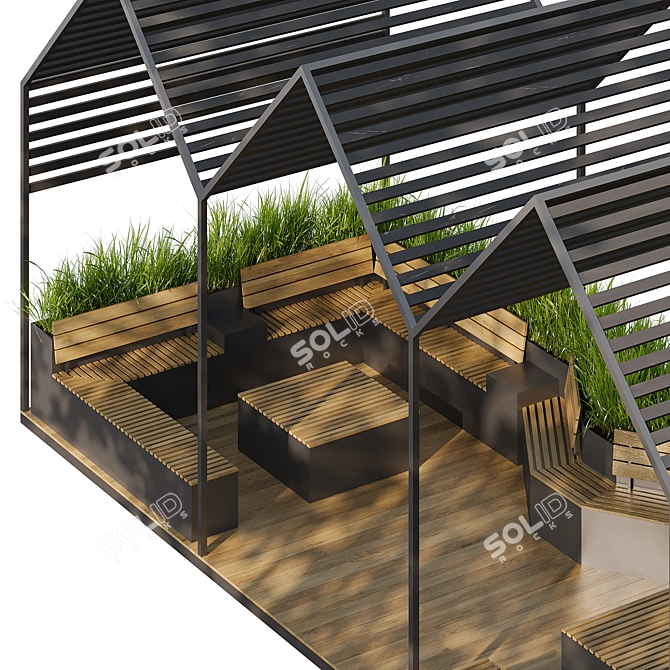 City Parklet with Canopy & Tall Grass 3D model image 6