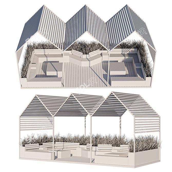 City Parklet with Canopy & Tall Grass 3D model image 7