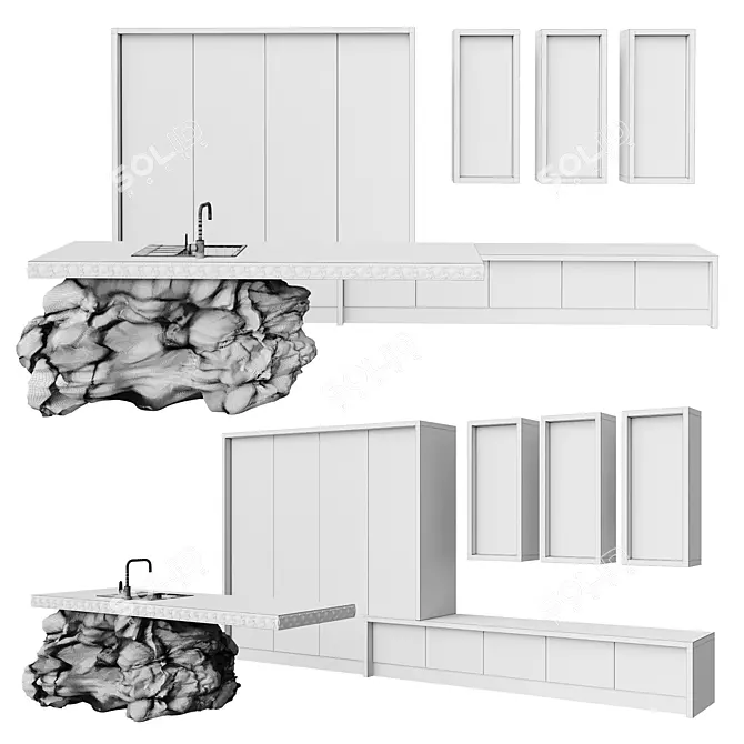 Designer Kitchen Model - Corona Render 3D model image 3