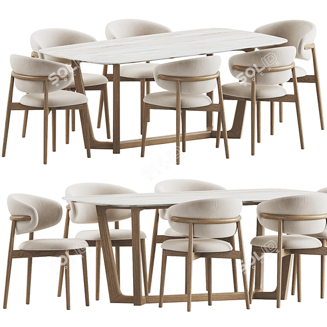 Modern Dining Set with Chairs 3D model image 1